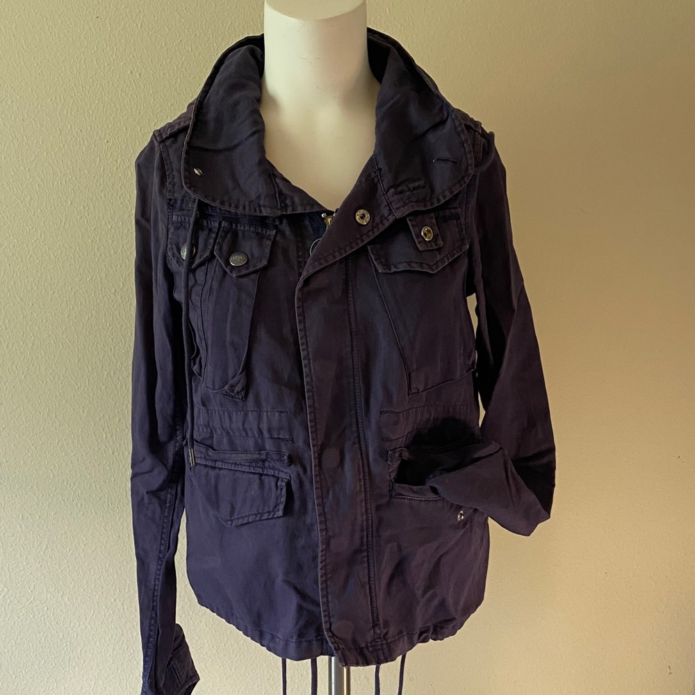 Diesel Women's Utility Jacket in Navy multi pockets & hood Sz XXS